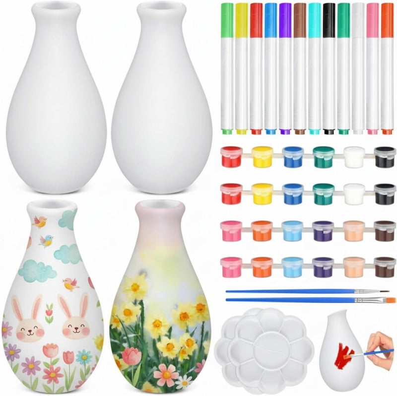 Singhoow 4 Set Valentine's Day Paint Your Own Porcelain Paint Vase Art Project White Ceramic Painting Kit for Adults Porcelain Vase Decorating Kit Holiday Supplies DIY(Stylish) - Image 1